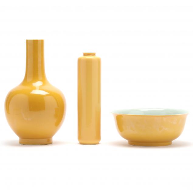 a-group-of-chinese-yellow-monochrome-glazed-porcelain