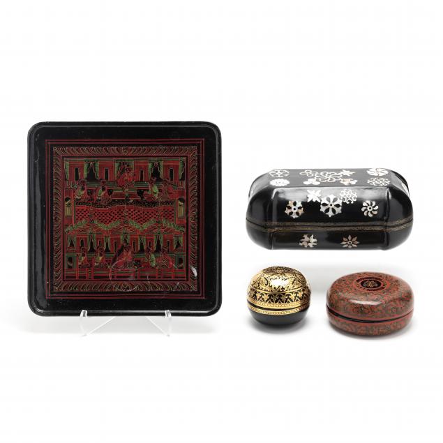 collection-of-vintage-asian-lacquer-tray-and-boxes