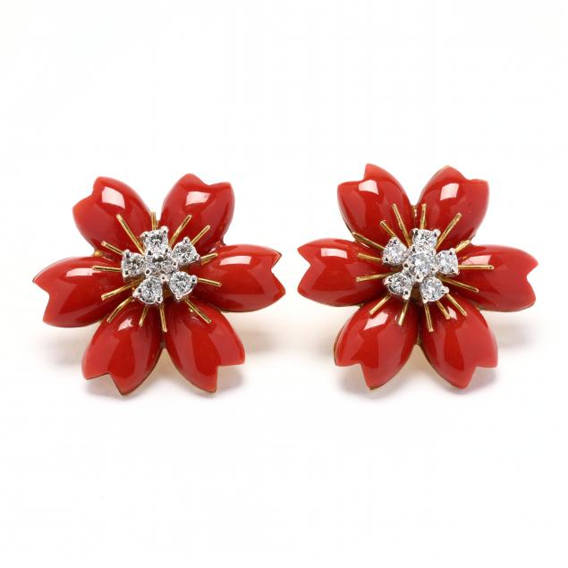 pair-of-gold-coral-and-diamond-earrings