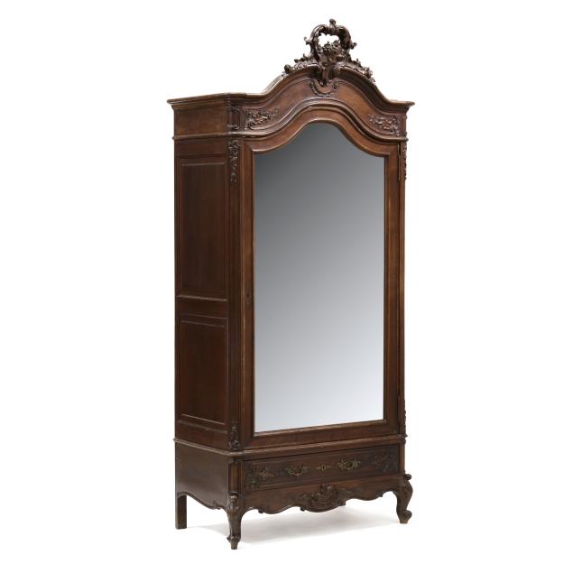 french-rococo-style-carved-walnut-mirrored-armoire