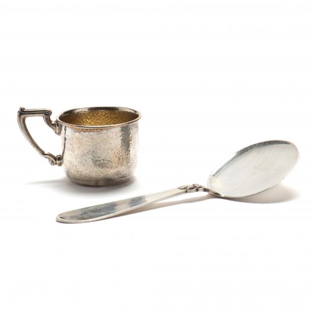a-sterling-silver-webster-arts-crafts-baby-mug-and-danish-pastry-server