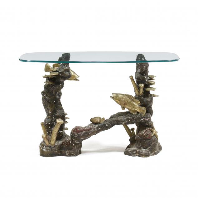 bronze-and-glass-coral-and-sea-life-console-table