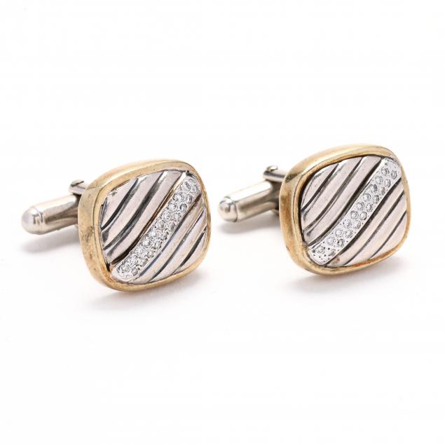 sterling-silver-gold-and-diamond-cufflinks-david-yurman
