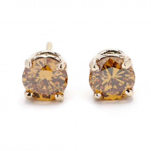 pair-of-treated-yellow-orange-diamond-stud-earrings