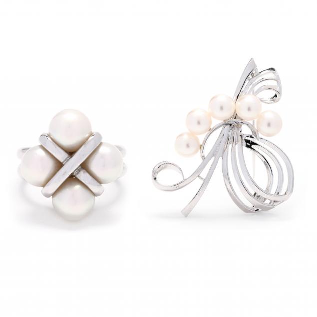 sterling-silver-pearl-brooch-and-white-gold-and-pearl-ring-mikimoto