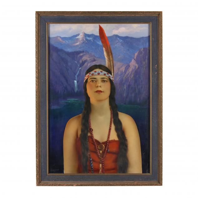 vintage-painting-of-a-native-american-woman-in-a-landscape