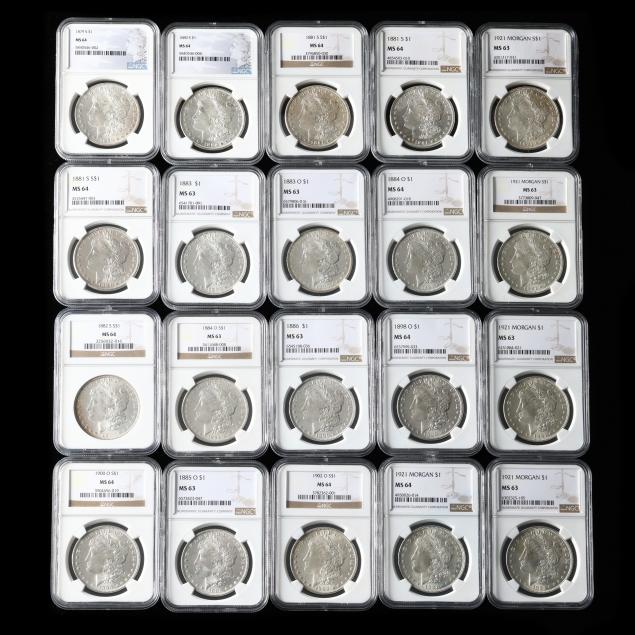 twenty-20-ngc-graded-mint-state-morgan-silver-dollars