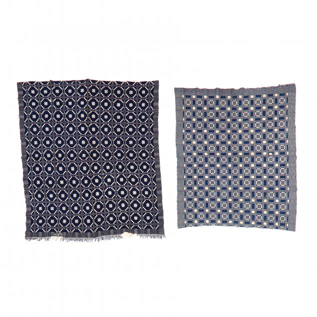 two-blue-and-white-woven-coverlets
