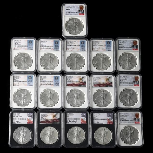 sixteen-16-ngc-ms70-and-pf70-american-silver-eagle-one-dollar-coins