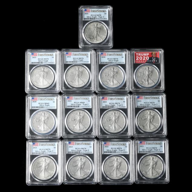 eleven-11-pcgs-ms70-and-two-2-pcgs-ms69-american-silver-eagles