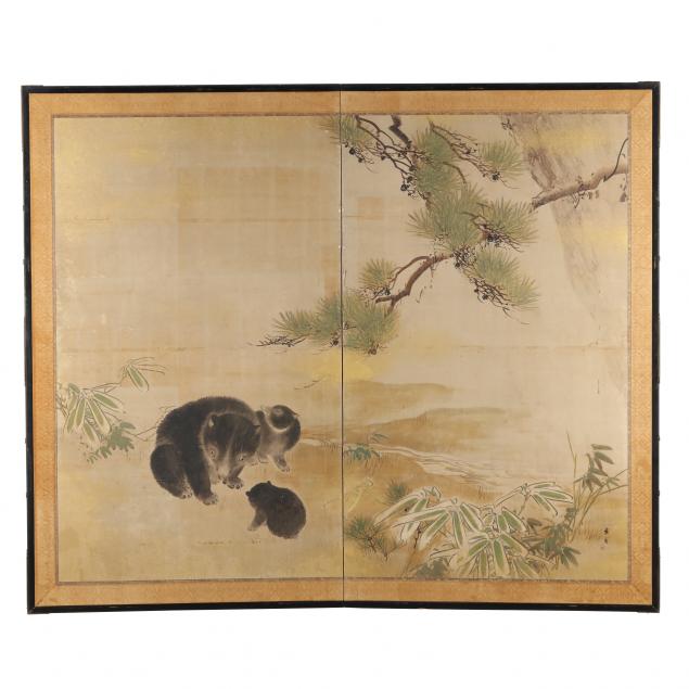 a-japanese-two-panel-folding-screen-of-bears