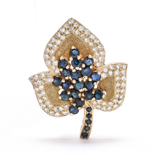 vermeil-sapphire-and-diamond-leaf-brooch-pendant