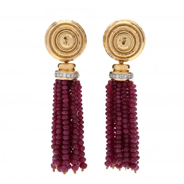 convertible-gold-earrings-with-five-gemstone-tassel-drops-and-a-gold-tassel-drop-andrew-clunn