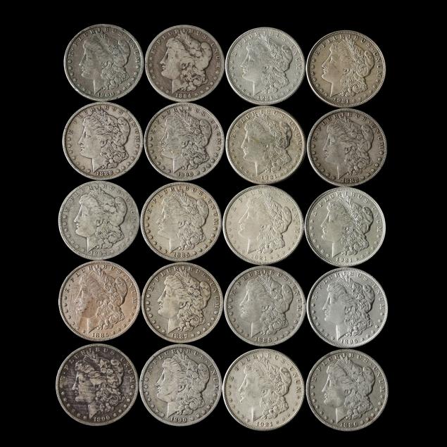 investor-roll-of-twenty-20-mostly-circulated-morgan-silver-dollars