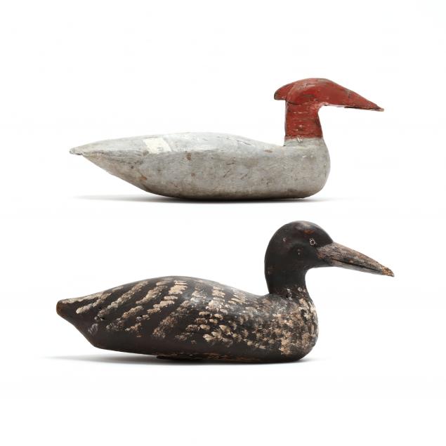 two-vintage-confidence-decoys-loon-and-merganser