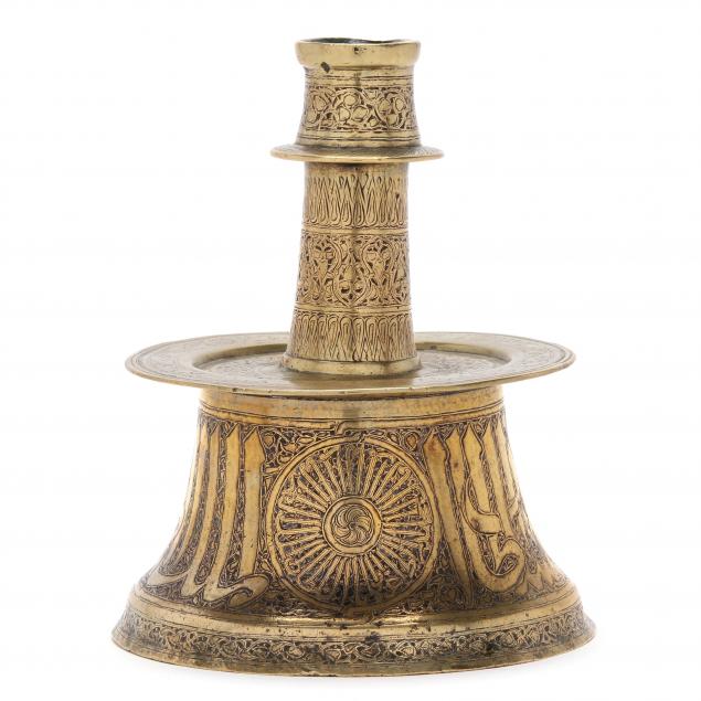 a-rare-mamluk-silver-inlaid-brass-candlestick