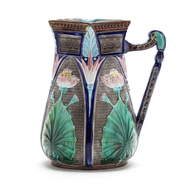 copeland-majolica-aesthetic-period-lotus-pitcher