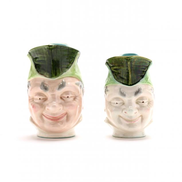 two-sarreguemines-majolica-face-pitchers