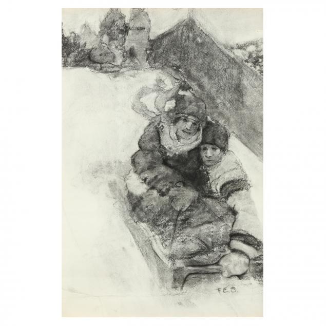 frank-schoonover-american-1877-1972-i-two-children-sledding-i-a-double-sided-work