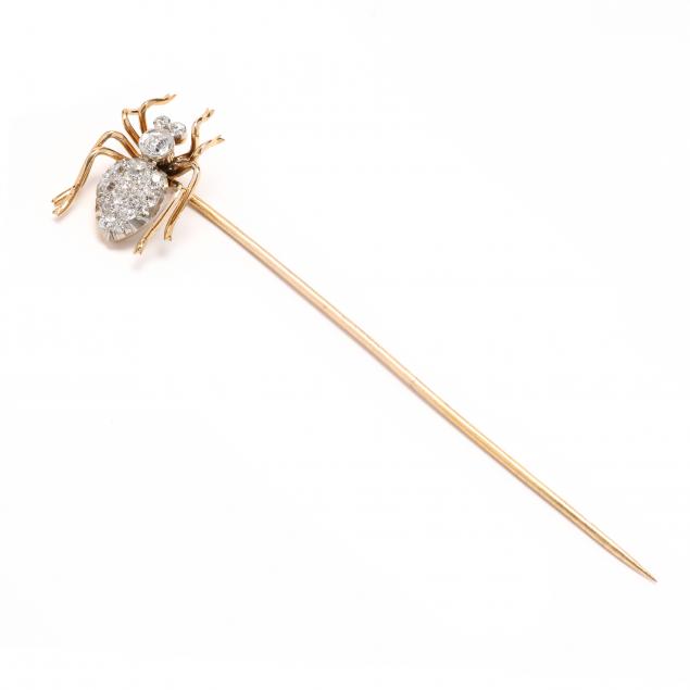 gold-platinum-topped-gold-and-diamond-spider-stick-pin