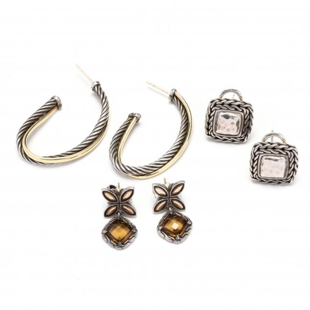 a-pair-of-david-yurman-earrings-and-two-pairs-of-john-hardy-earrings