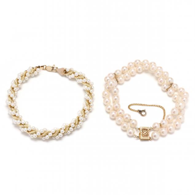 two-gold-and-pearl-bracelets