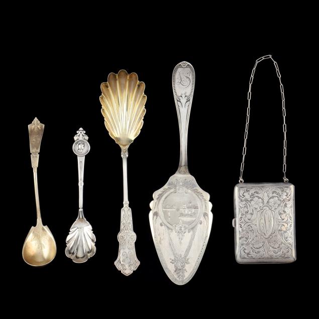 group-of-assorted-american-silver-flatware-and-calling-card-purse