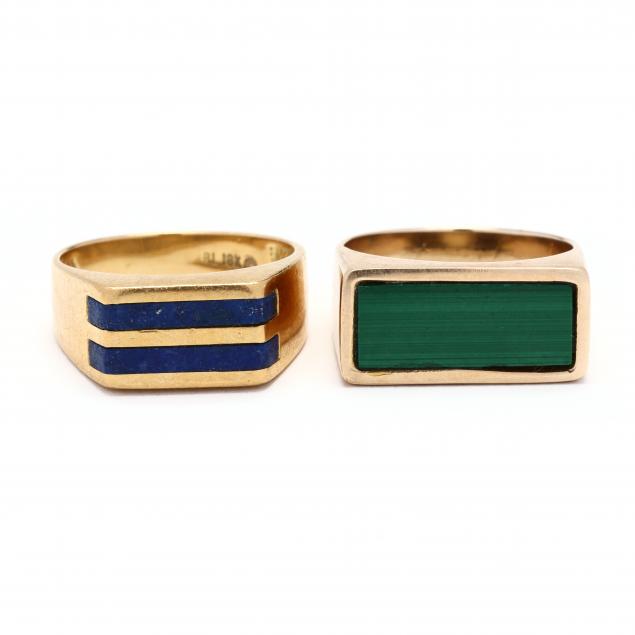 two-gold-and-inlaid-stone-rings