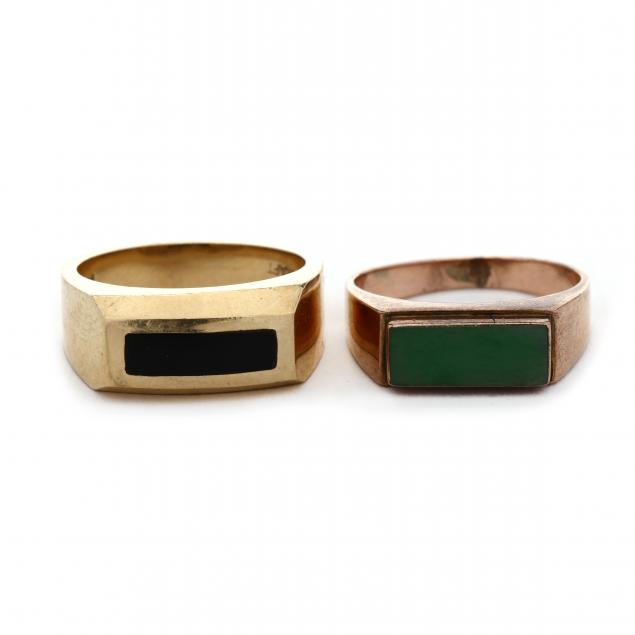 two-gold-and-stone-inlaid-rings