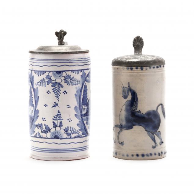 two-antique-blue-and-white-steins