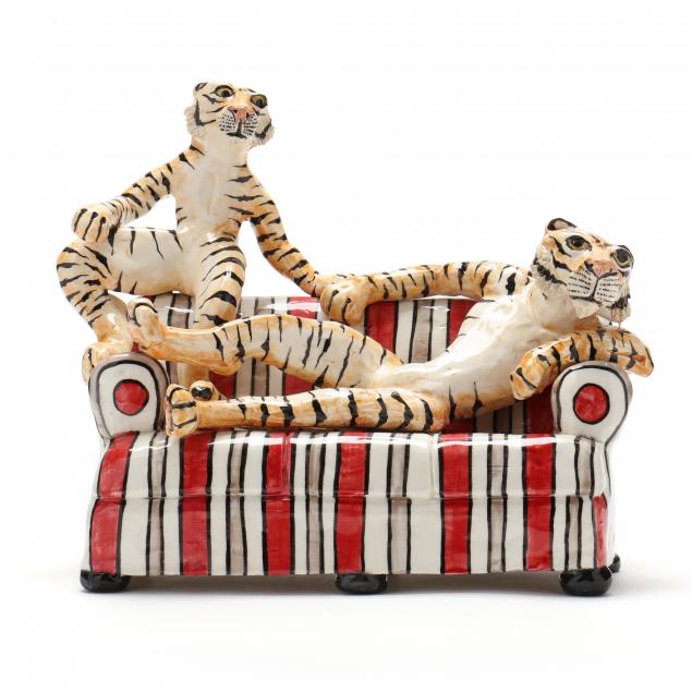 andree-richmond-british-american-b-1957-two-tigers-on-a-striped-sofa