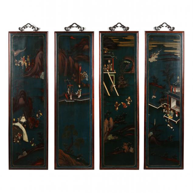 a-set-of-four-chinese-lacquered-double-sided-panel-paintings