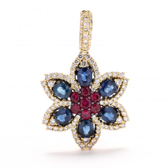 gold-sapphire-ruby-and-diamond-flower-motif-pendant