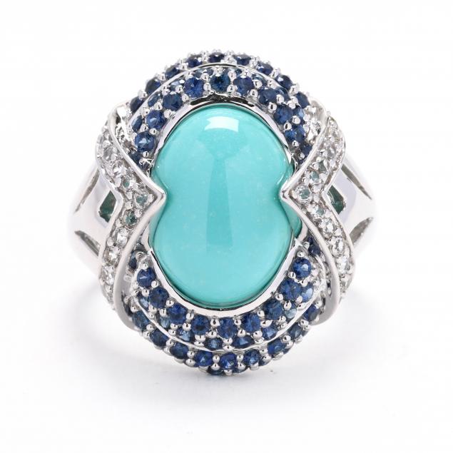 white-gold-turquoise-and-sapphire-ring