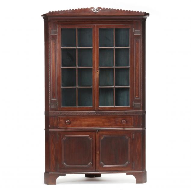 important-north-carolina-swisegood-inlaid-walnut-corner-cupboard