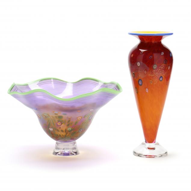 attributed-to-ken-and-ingrid-hanson-ca-two-floral-murrini-blossom-vessels