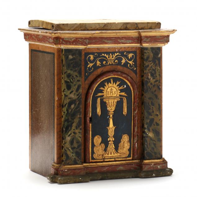 faux-marble-painted-wood-reliquary-cabinet