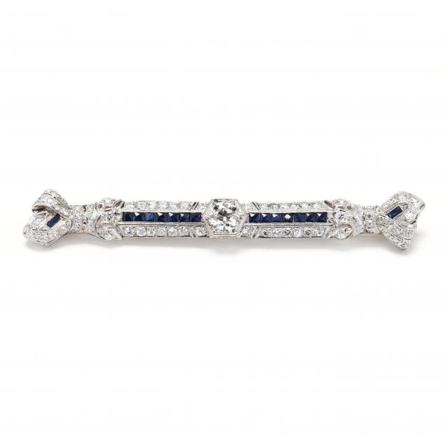 art-deco-platinum-diamond-and-sapphire-bar-brooch