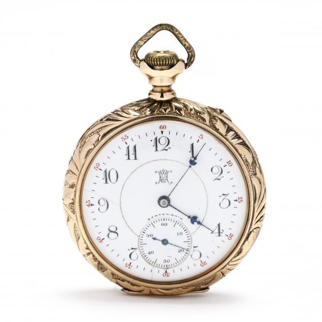 antique-gold-open-face-dueber-grand-pocket-watch-hampden-watch-co