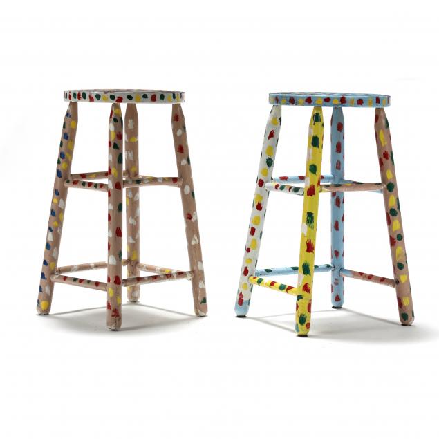 sam-the-dot-man-mcmillan-nc-1926-2018-two-paint-decorated-stools