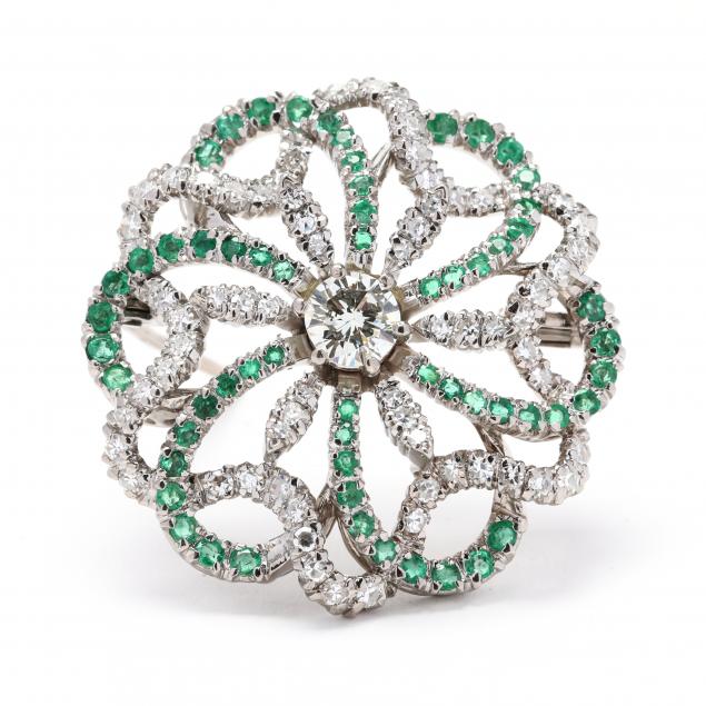white-gold-emerald-and-diamond-brooch