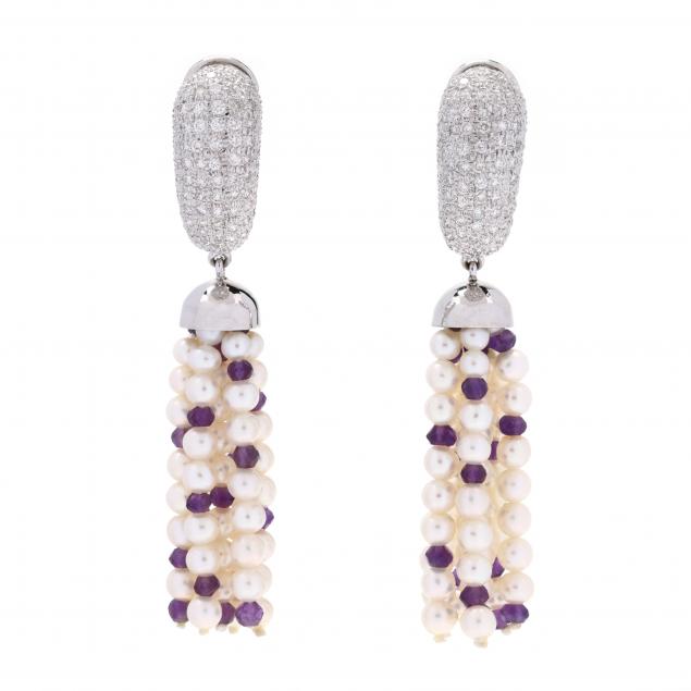 white-gold-diamond-pearl-and-amethyst-dangle-earrings