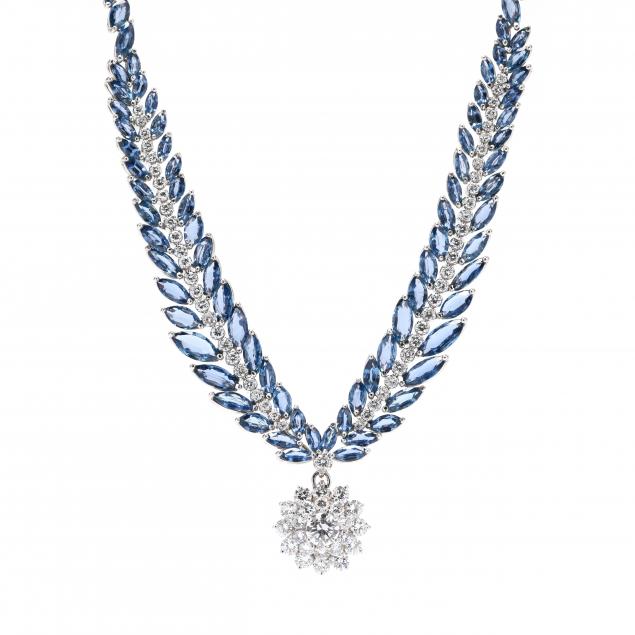 sapphire-and-diamond-floral-motif-necklace-with-a-diamond-pendant-by-klafter