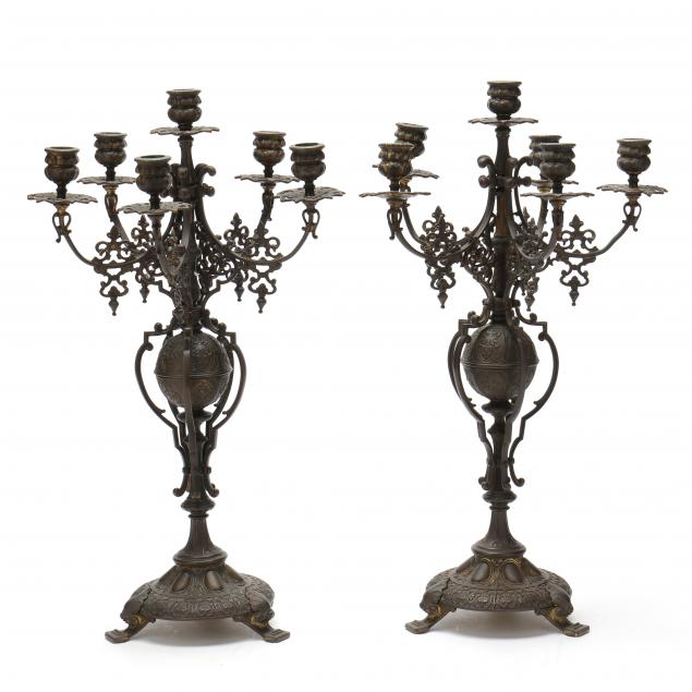 pair-of-continental-gothic-revival-six-light-bronze-candelabra