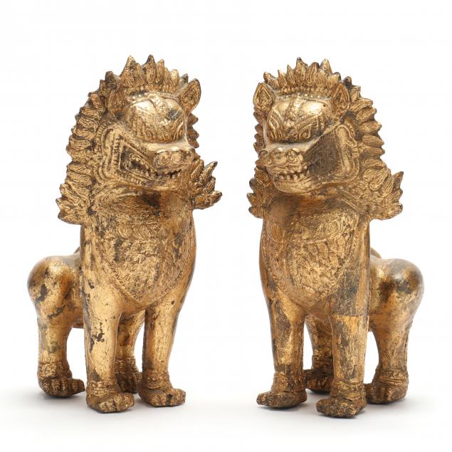 pair-of-thai-gilt-bronze-singha-temple-lions