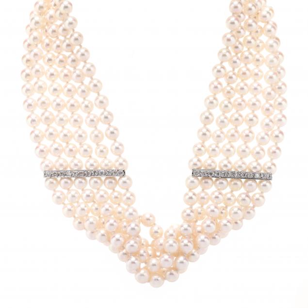six-strand-pearl-choker-necklace-with-white-gold-and-diamond-clasp