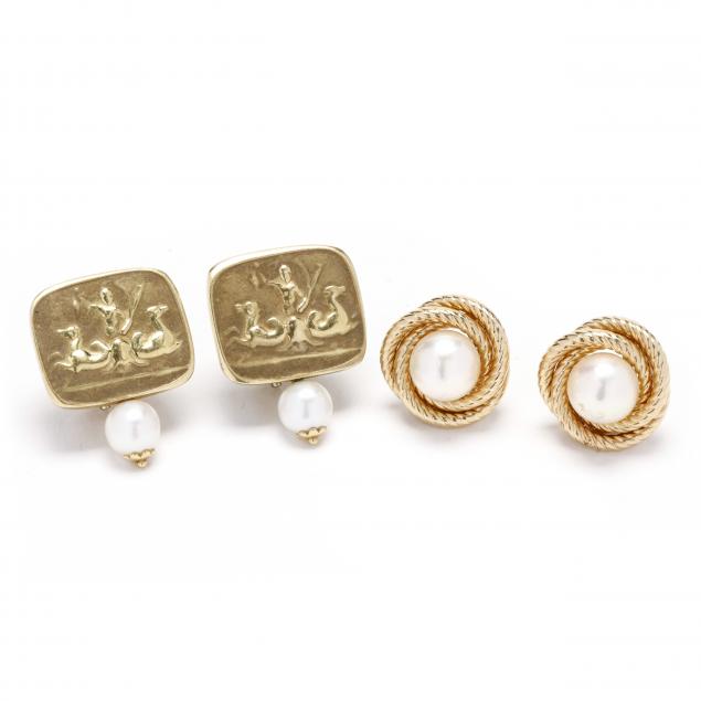 two-pairs-gold-and-pearl-earrings