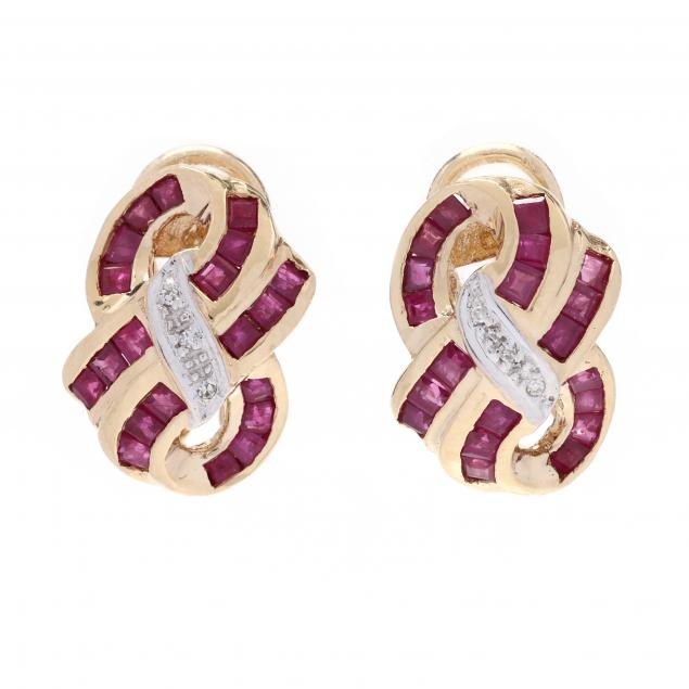 gold-ruby-and-diamond-knot-motif-earrings