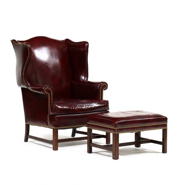 hickory-chair-chippendale-style-leather-upholstered-easy-chair-and-ottoman