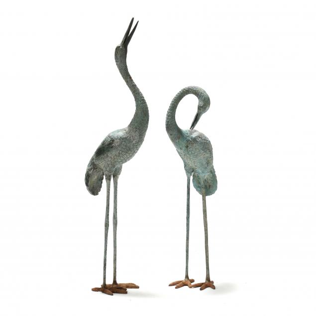 pair-of-vintage-patinated-bronze-garden-cranes